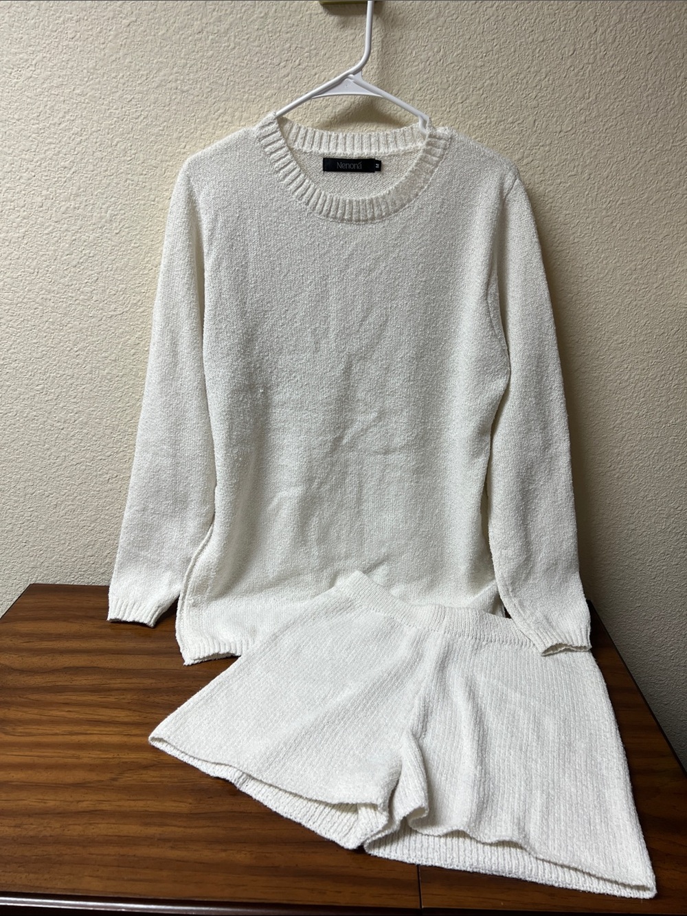 Nenoná Cream Crewneck Sweater with Matching Knit Shorts